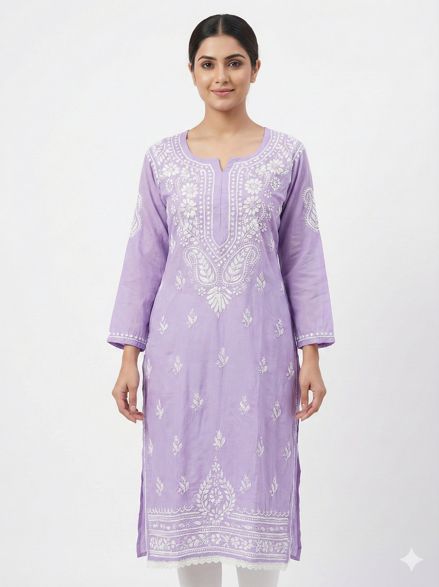 Lavender Lucknowi Chikankari Modal Kurti for Women | Hand Embroidered Kurti – Lucknow Best Chikankari