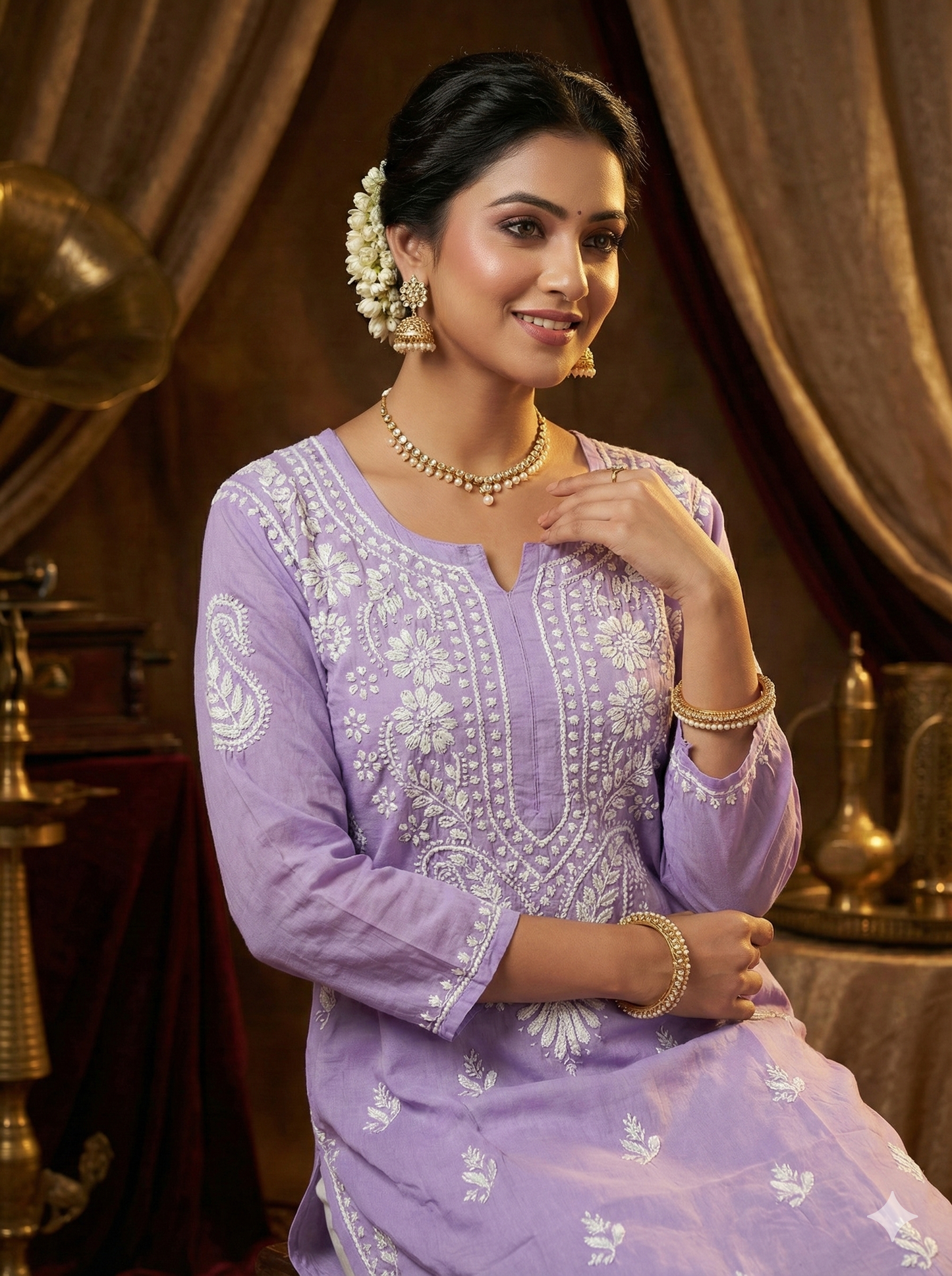 Lavender Lucknowi Chikankari Modal Kurti for Women | Hand Embroidered Kurti – Lucknow Best Chikankari