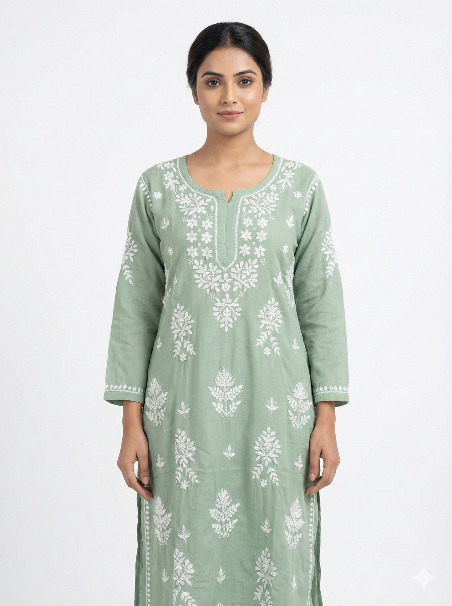 Light Green Lucknowi Chikankari Rayon Kurti for Women | Hand Embroidered Kurti – Lucknow Best Chikankari
