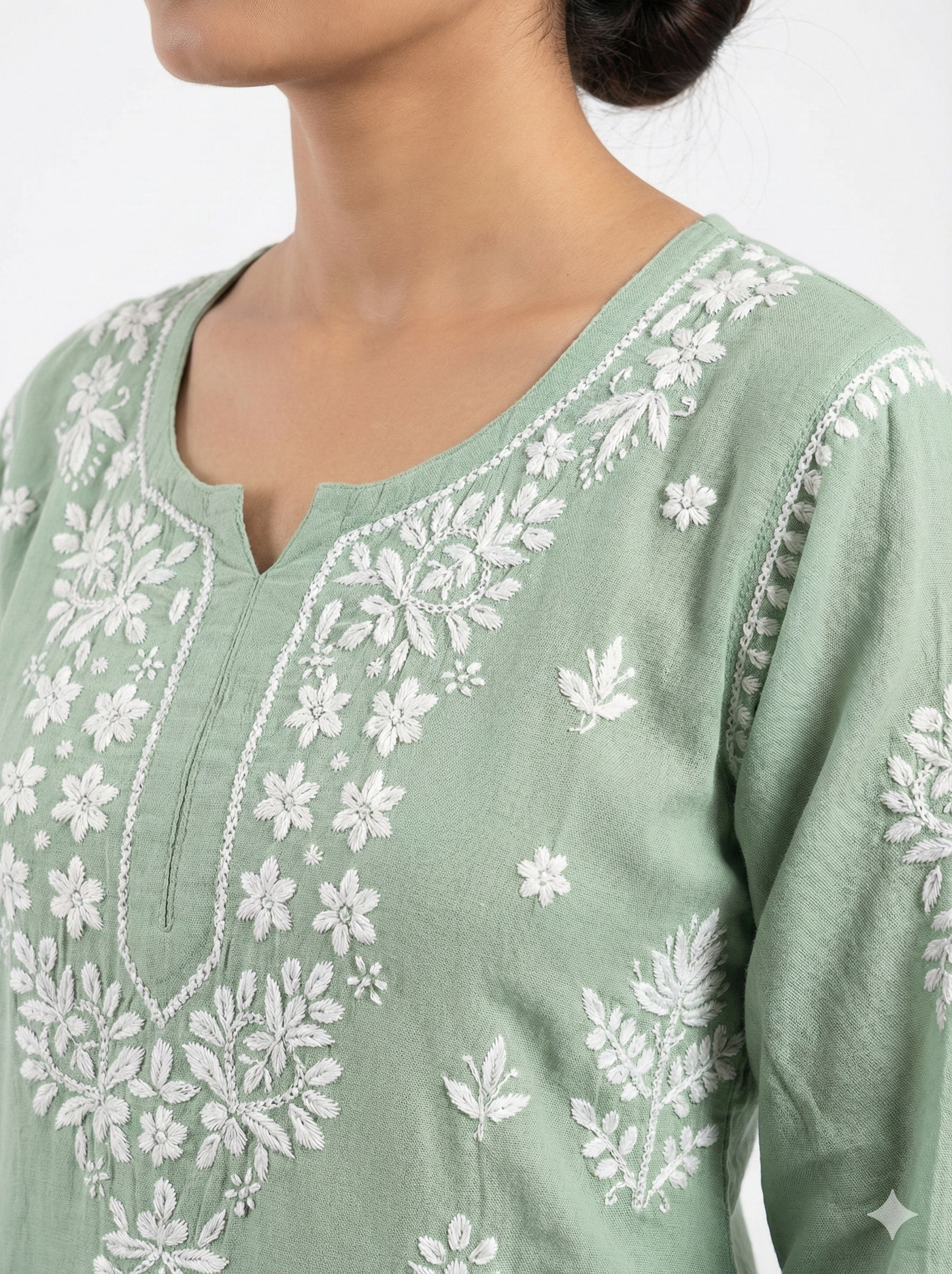 Light Green Lucknowi Chikankari Rayon Kurti for Women | Hand Embroidered Kurti – Lucknow Best Chikankari