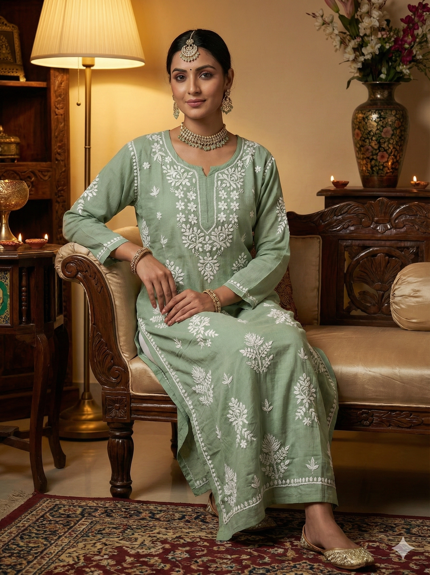 Light Green Lucknowi Chikankari Rayon Kurti for Women | Hand Embroidered Kurti – Lucknow Best Chikankari