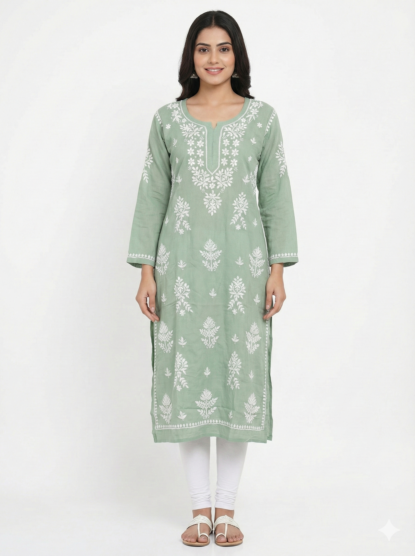 Light Green Lucknowi Chikankari Rayon Kurti for Women | Hand Embroidered Kurti – Lucknow Best Chikankari