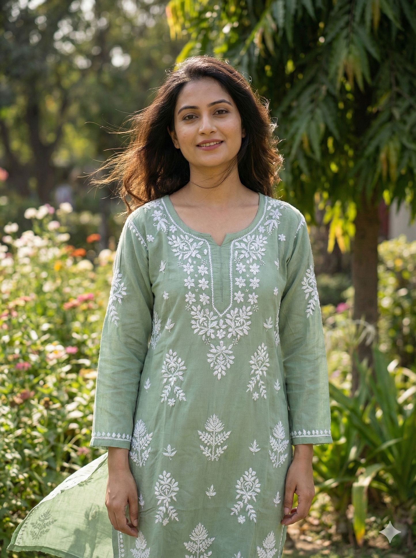 Light Green Lucknowi Chikankari Rayon Kurti for Women | Hand Embroidered Kurti – Lucknow Best Chikankari