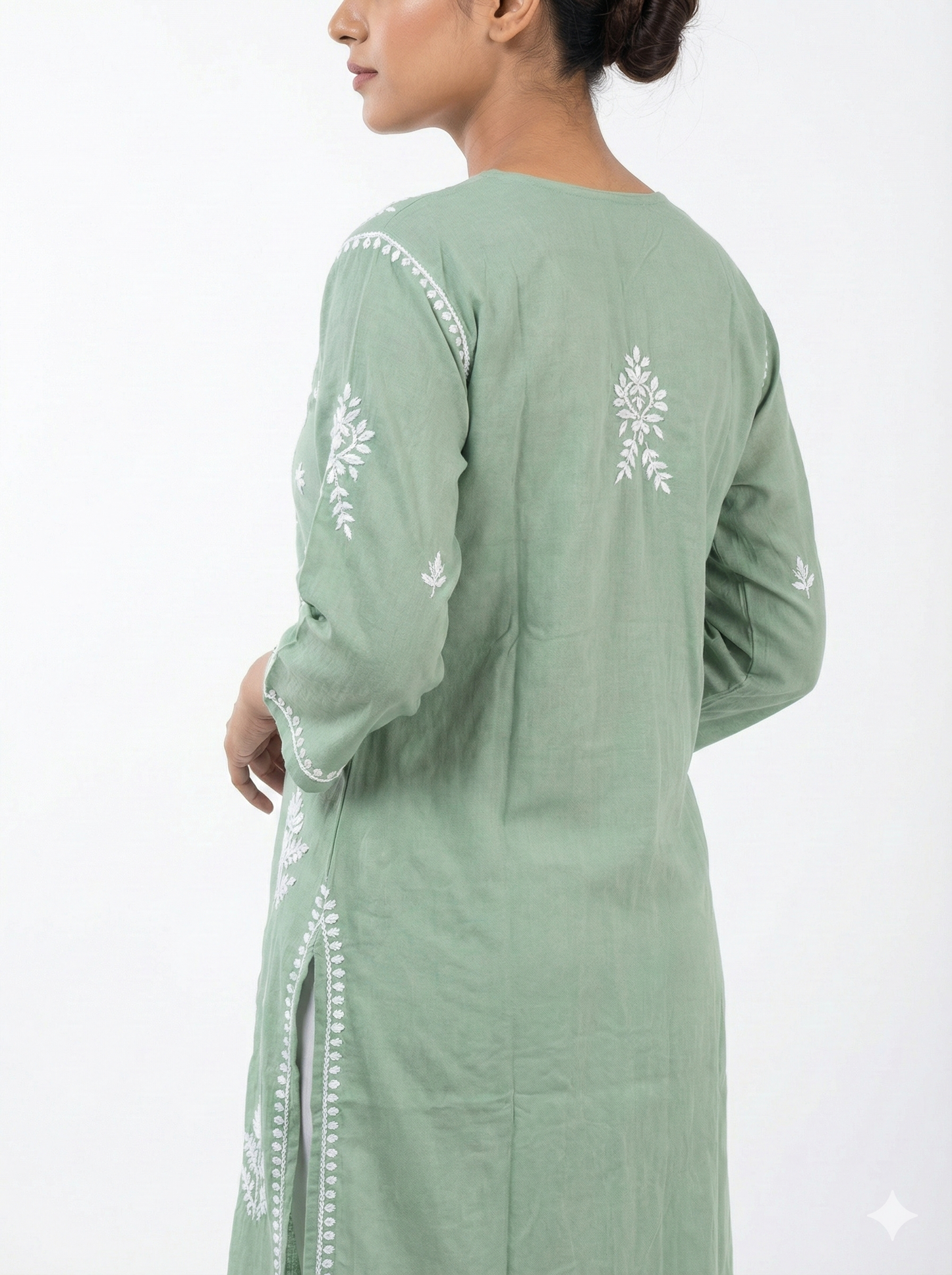 Light Green Lucknowi Chikankari Rayon Kurti for Women | Hand Embroidered Kurti – Lucknow Best Chikankari