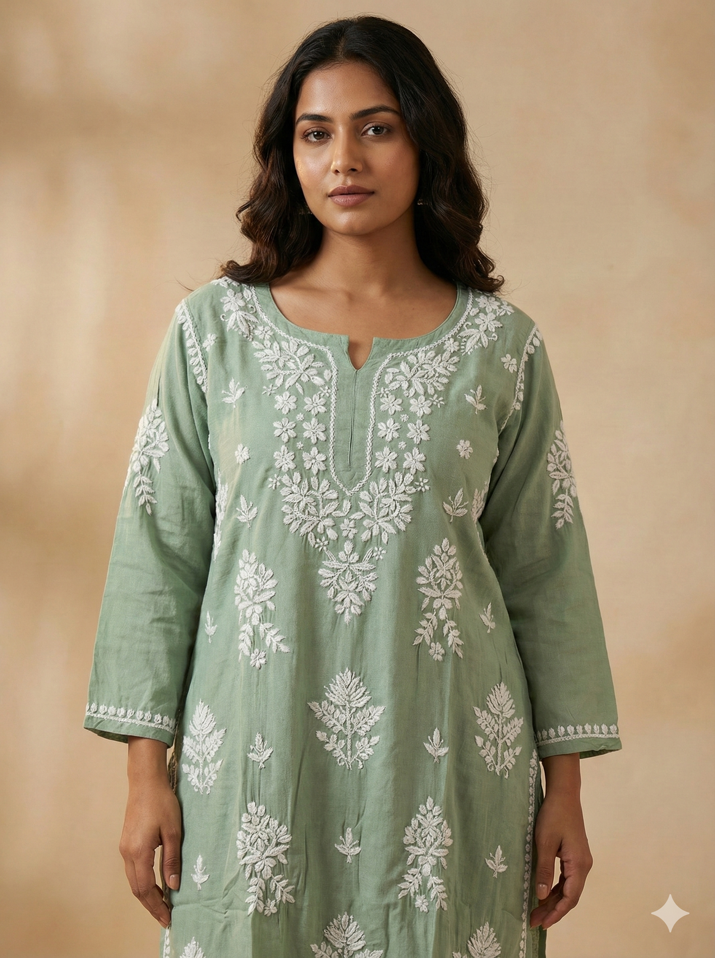 Light Green Rayon Chikankari Kurti for Women – Hand Embroidered Lucknowi Kurti | LucknowBestChikankari