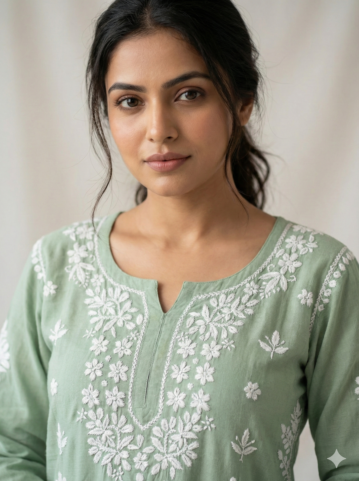 Light Green Rayon Chikankari Kurti for Women – Hand Embroidered Lucknowi Kurti | LucknowBestChikankari