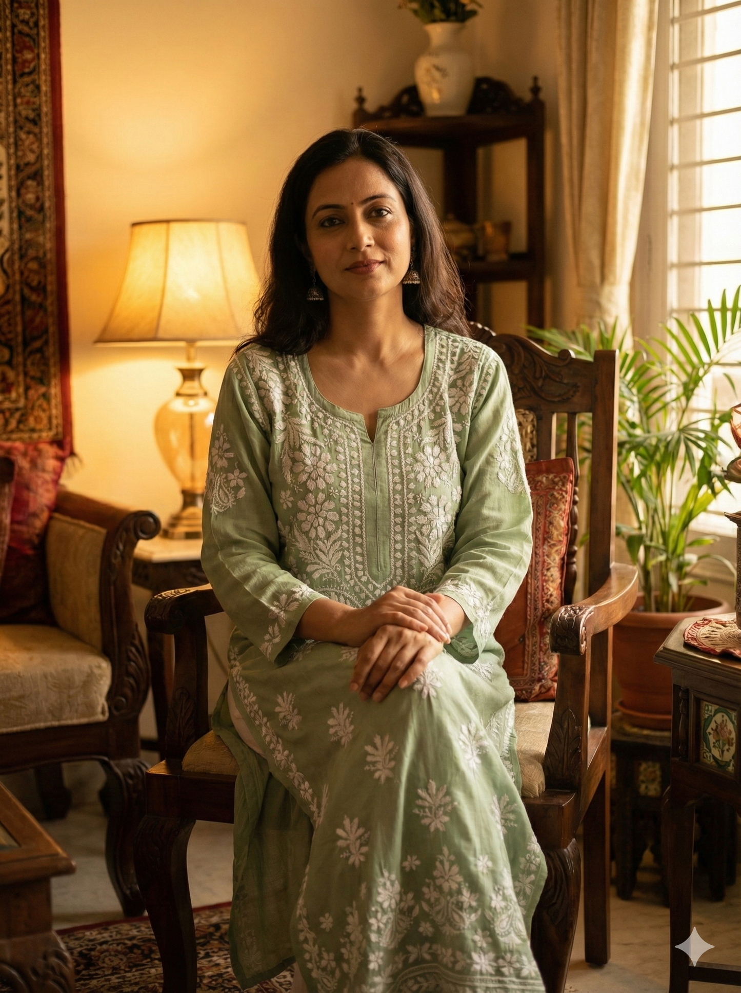 Light Green Lucknowi Chikankari Modal Kurti for Women | Hand Embroidered Kurti – Lucknow Best Chikankari