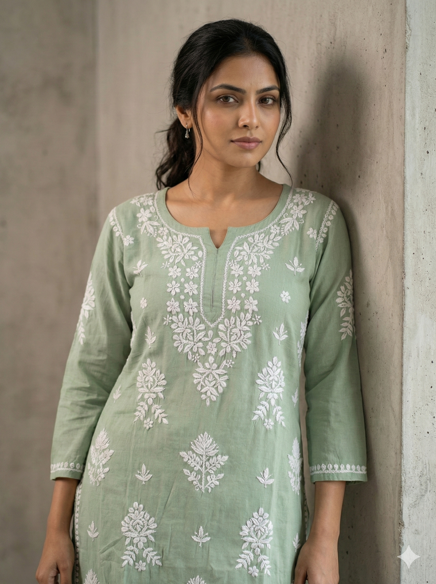 Light Green Rayon Chikankari Kurti for Women – Hand Embroidered Lucknowi Kurti | LucknowBestChikankari
