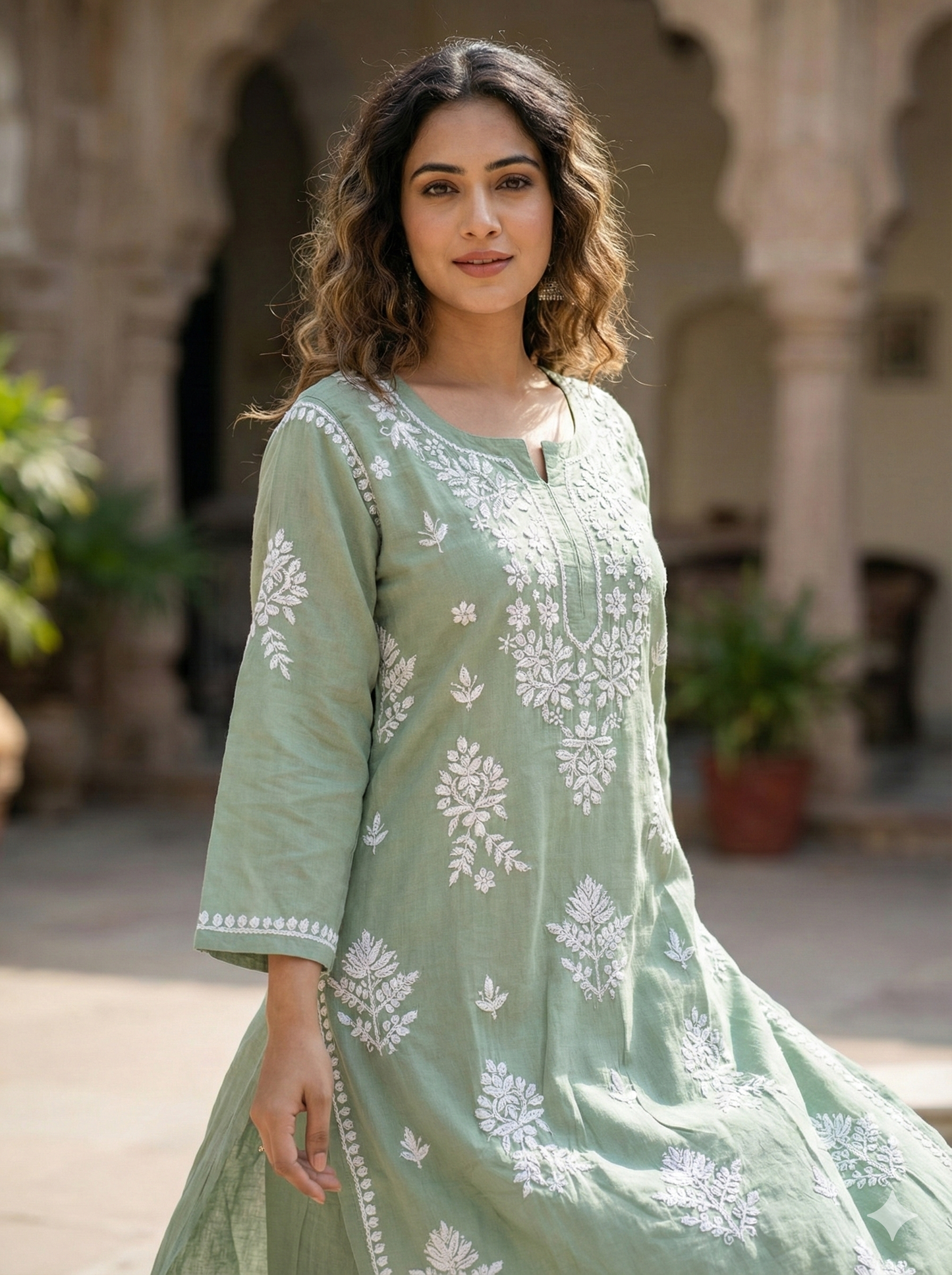 Light Green Rayon Chikankari Kurti for Women – Hand Embroidered Lucknowi Kurti | LucknowBestChikankari