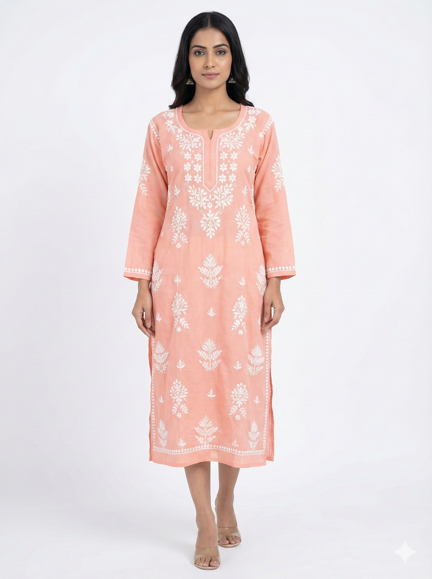 Light Pink Lucknowi Chikankari Kurti for Women | Hand Embroidered Rayon Kurti – Lucknow Best Chikankari