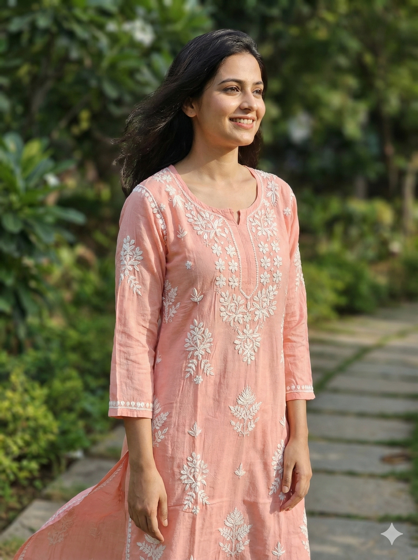 Light Pink Lucknowi Chikankari Kurti for Women | Hand Embroidered Rayon Kurti – Lucknow Best Chikankari