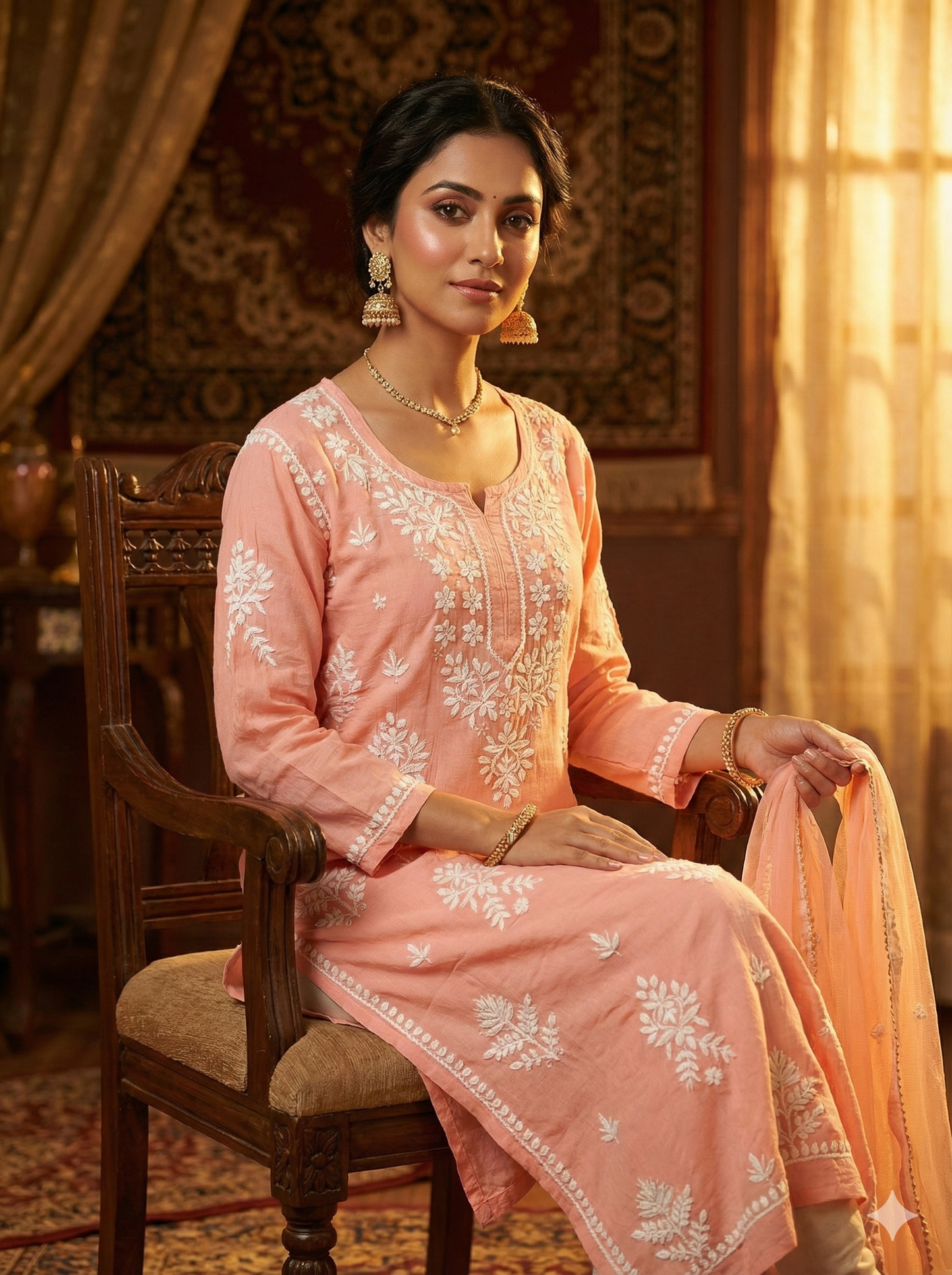 Light Pink Lucknowi Chikankari Kurti for Women | Hand Embroidered Rayon Kurti – Lucknow Best Chikankari