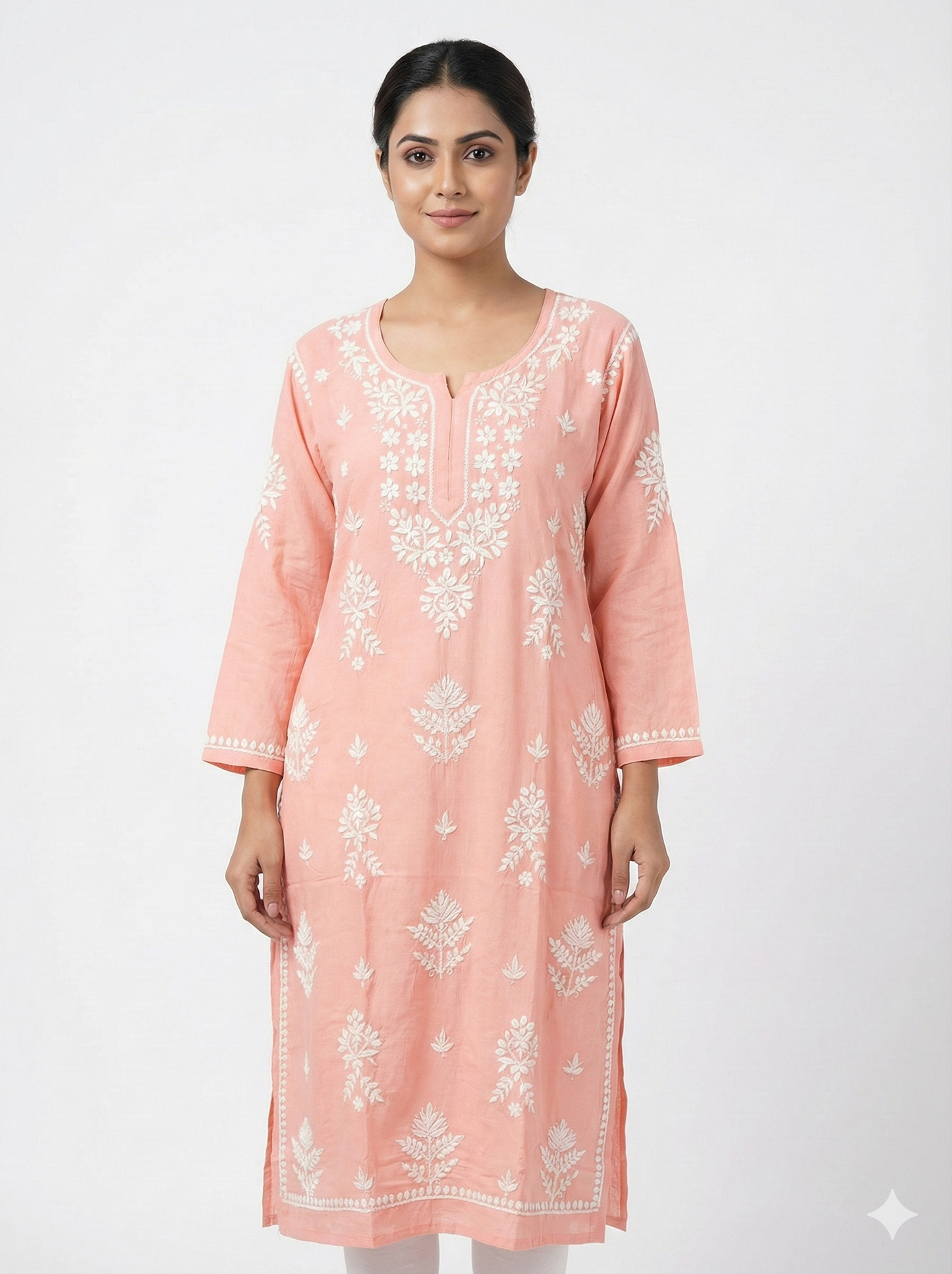 Light Pink Lucknowi Chikankari Kurti for Women | Hand Embroidered Rayon Kurti – Lucknow Best Chikankari