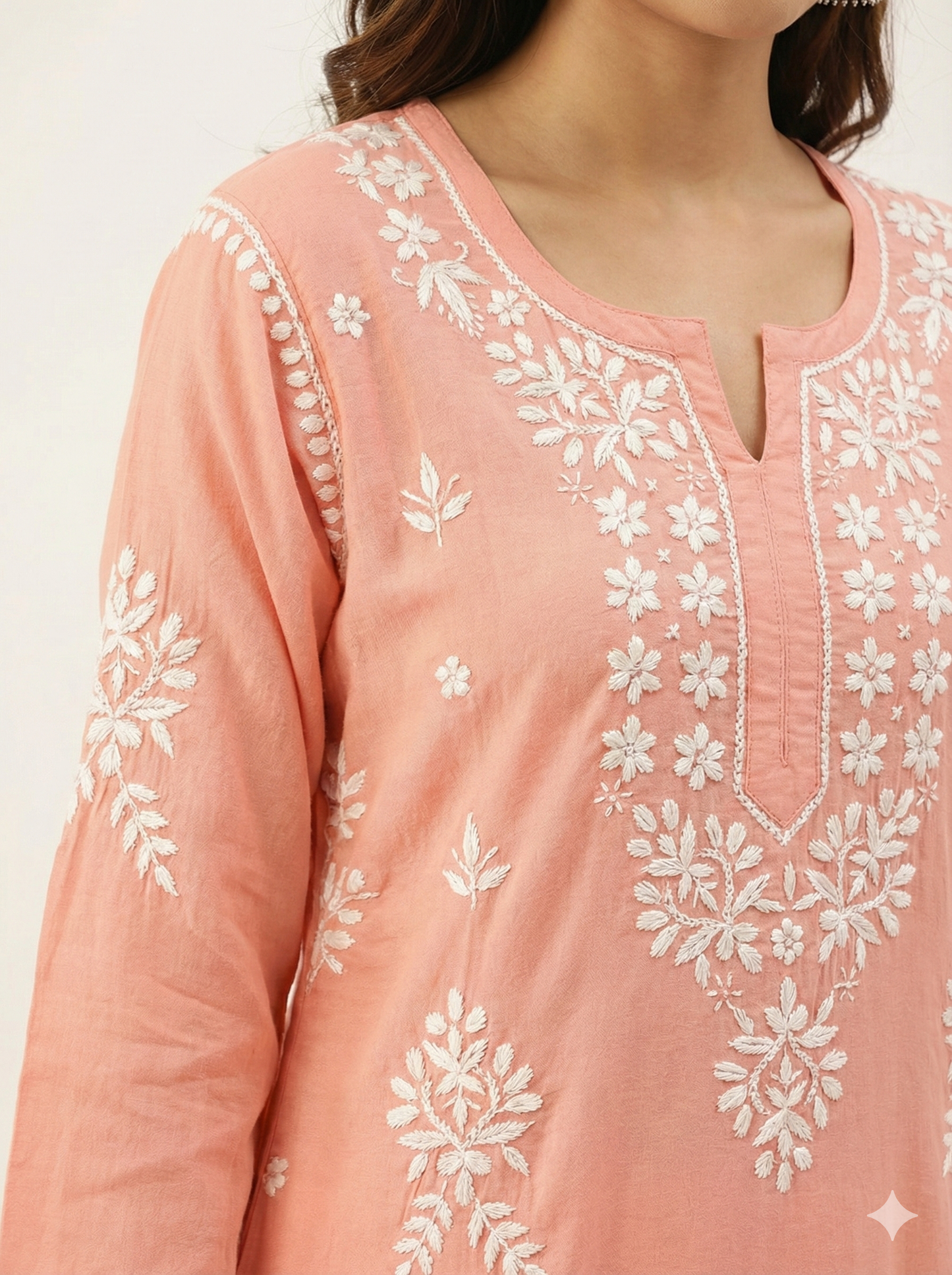 Light Pink Lucknowi Chikankari Kurti for Women | Hand Embroidered Rayon Kurti – Lucknow Best Chikankari