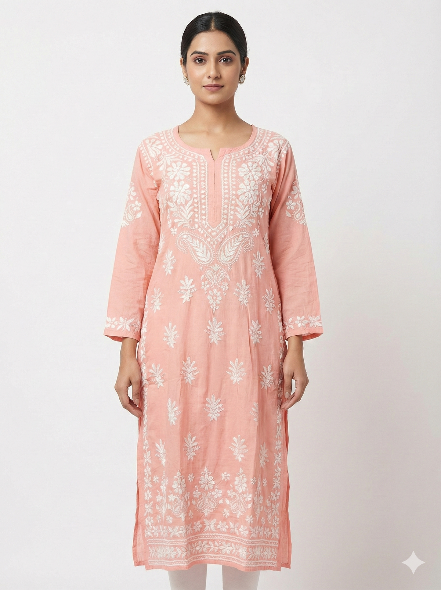Light Pink Heavy Chikankari Modal Kurti for Women | Hand Embroidered Lucknowi Kurti – Lucknow Best Chikankari