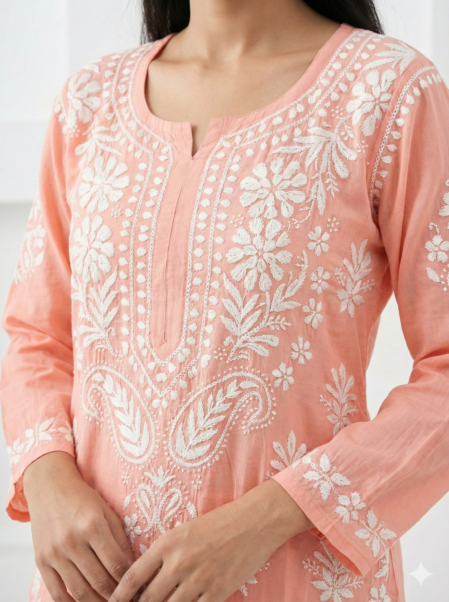 Light Pink Heavy Chikankari Modal Kurti for Women | Hand Embroidered Lucknowi Kurti – Lucknow Best Chikankari