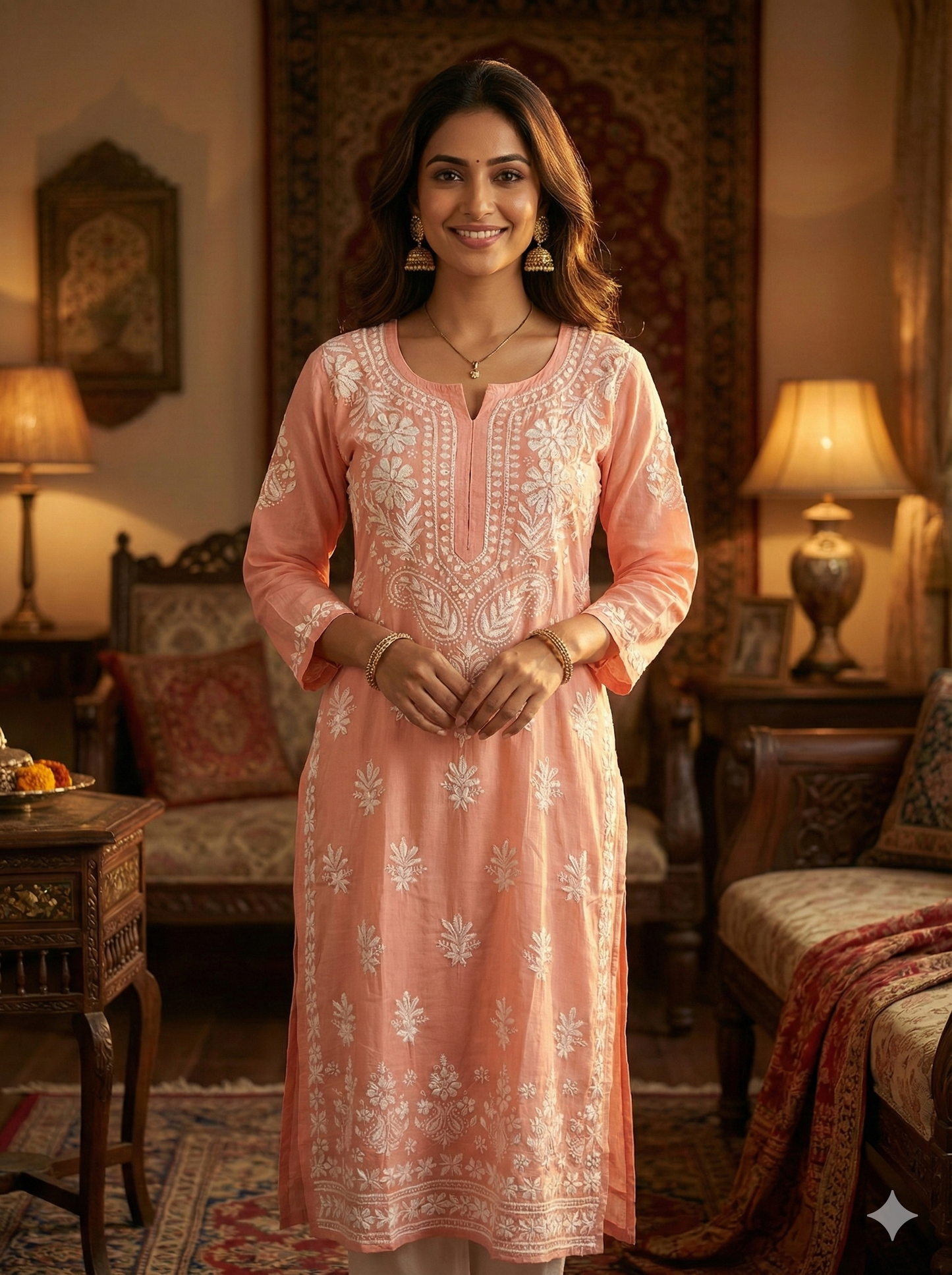 Light Pink Heavy Chikankari Modal Kurti for Women | Hand Embroidered Lucknowi Kurti – Lucknow Best Chikankari