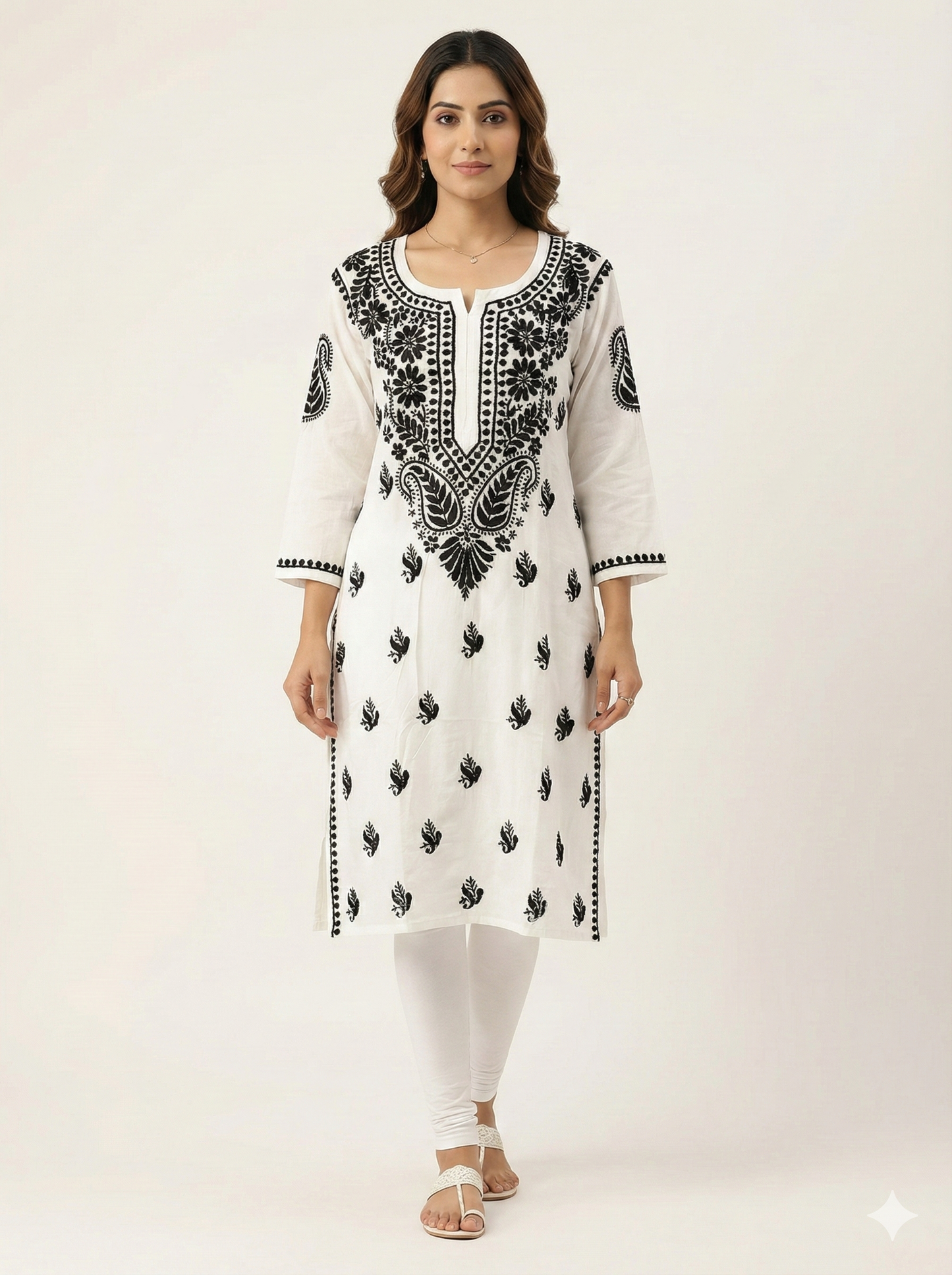 White Modal Chikankari Kurti with Black Embroidery – Handcrafted Lucknowi Kurti | LucknowBestChikankari
