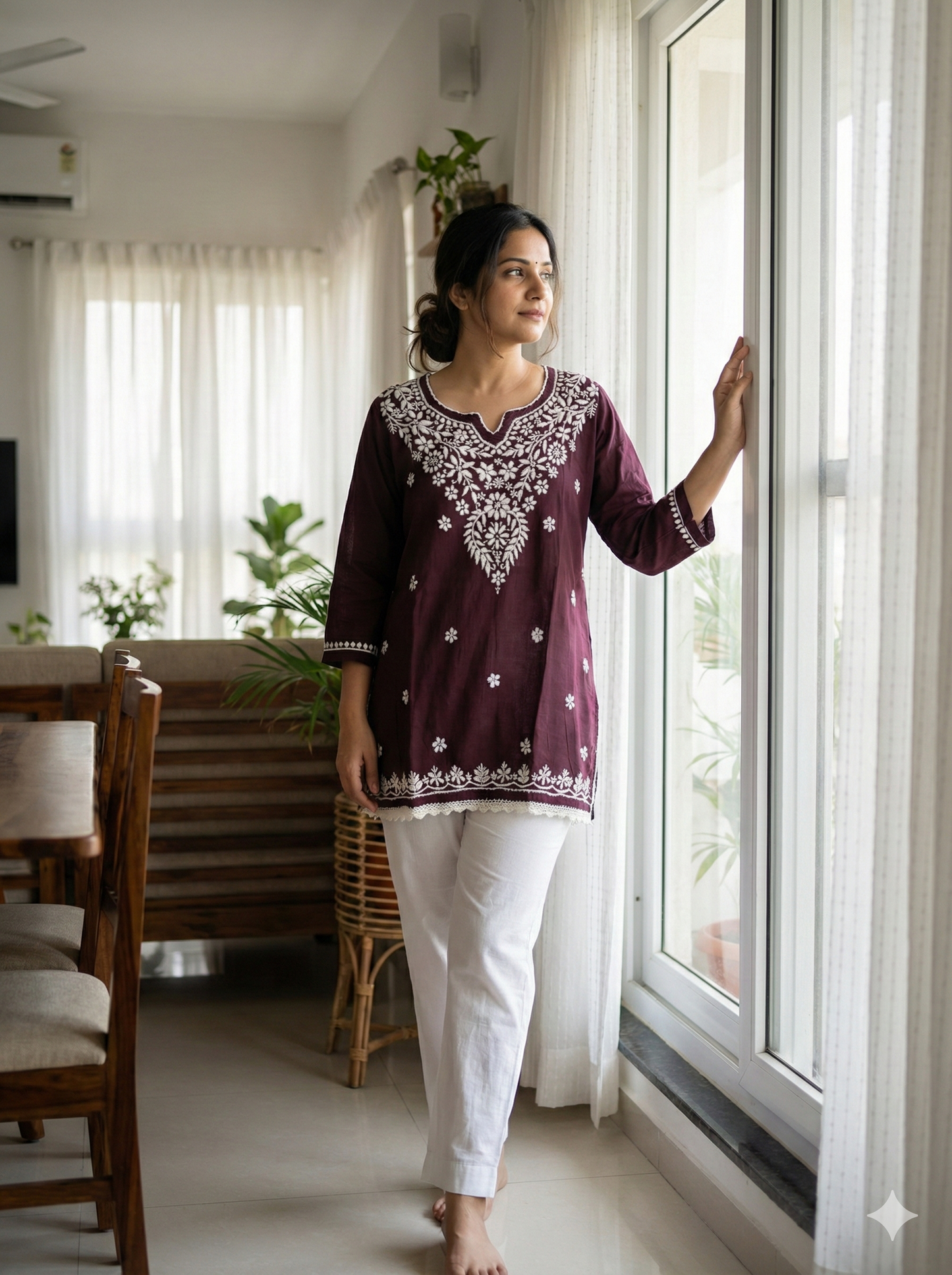 Maroon Modal Chikankari Short Kurti – Handcrafted Lucknowi Elegance