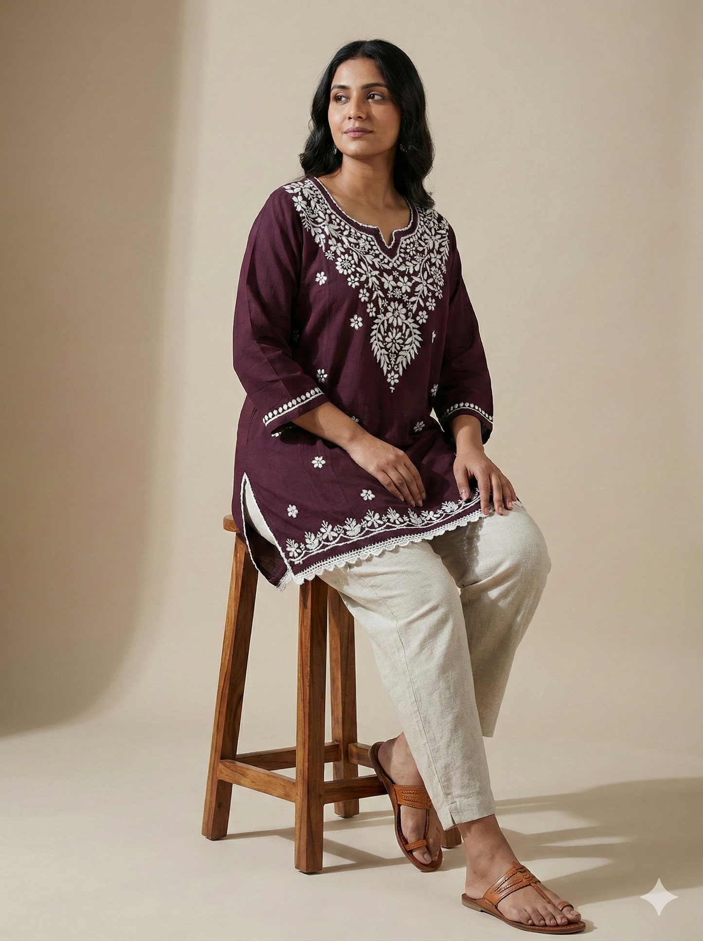 Maroon Modal Chikankari Short Kurti – Handcrafted Lucknowi Elegance