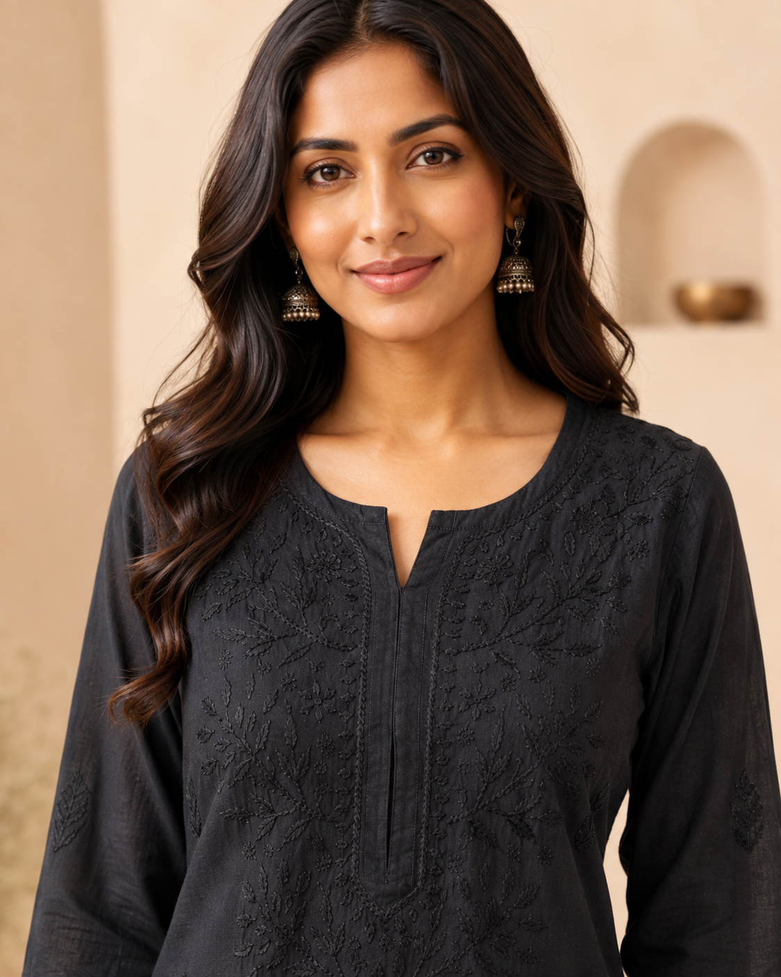 Midnight Black Subtle Embroidery Chikankari Kurti
