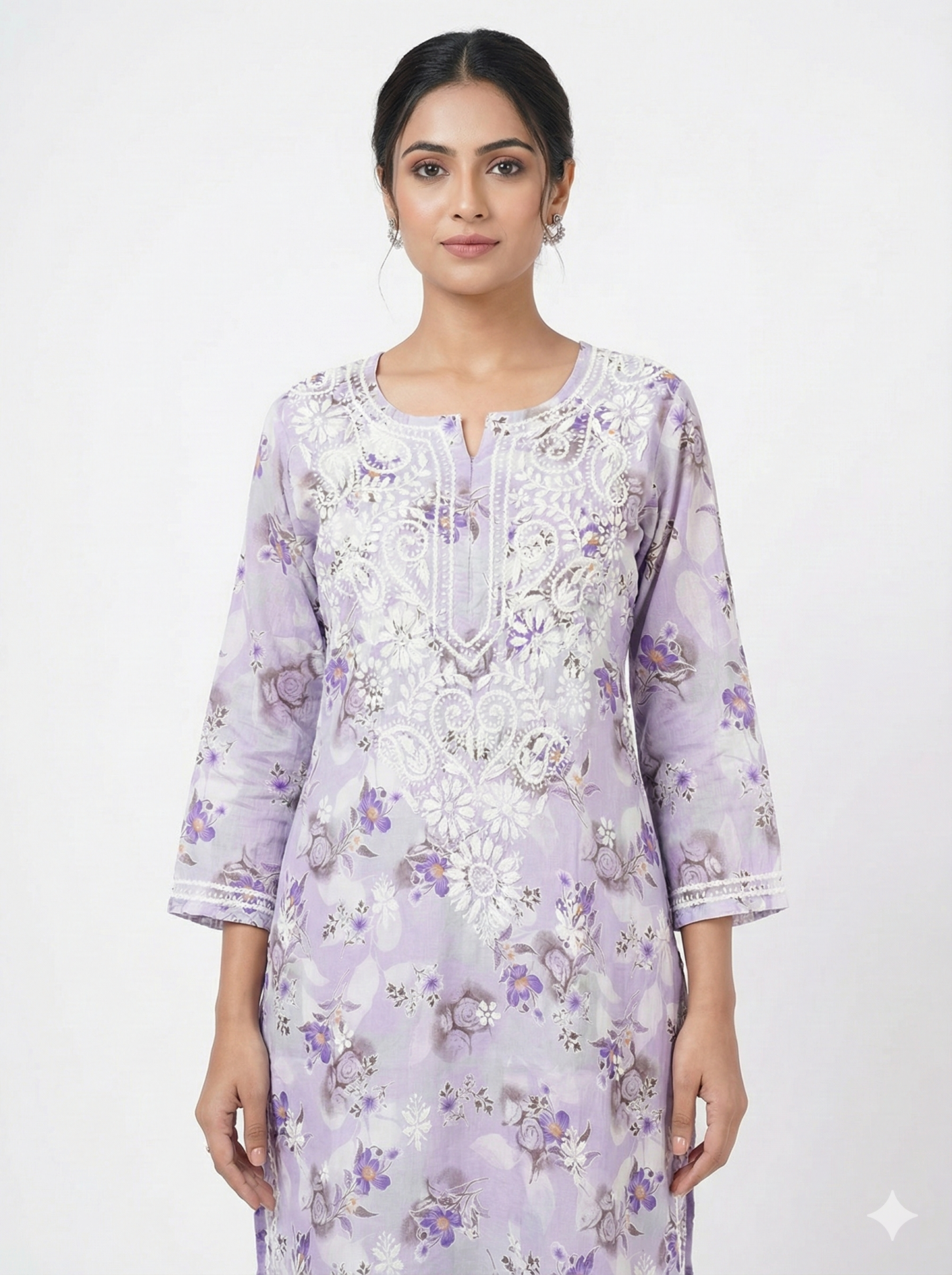 Lavender Floral Malmal Chikankari Kurti for Women – Hand Embroidered Lucknowi Kurti | LucknowBestChikankari