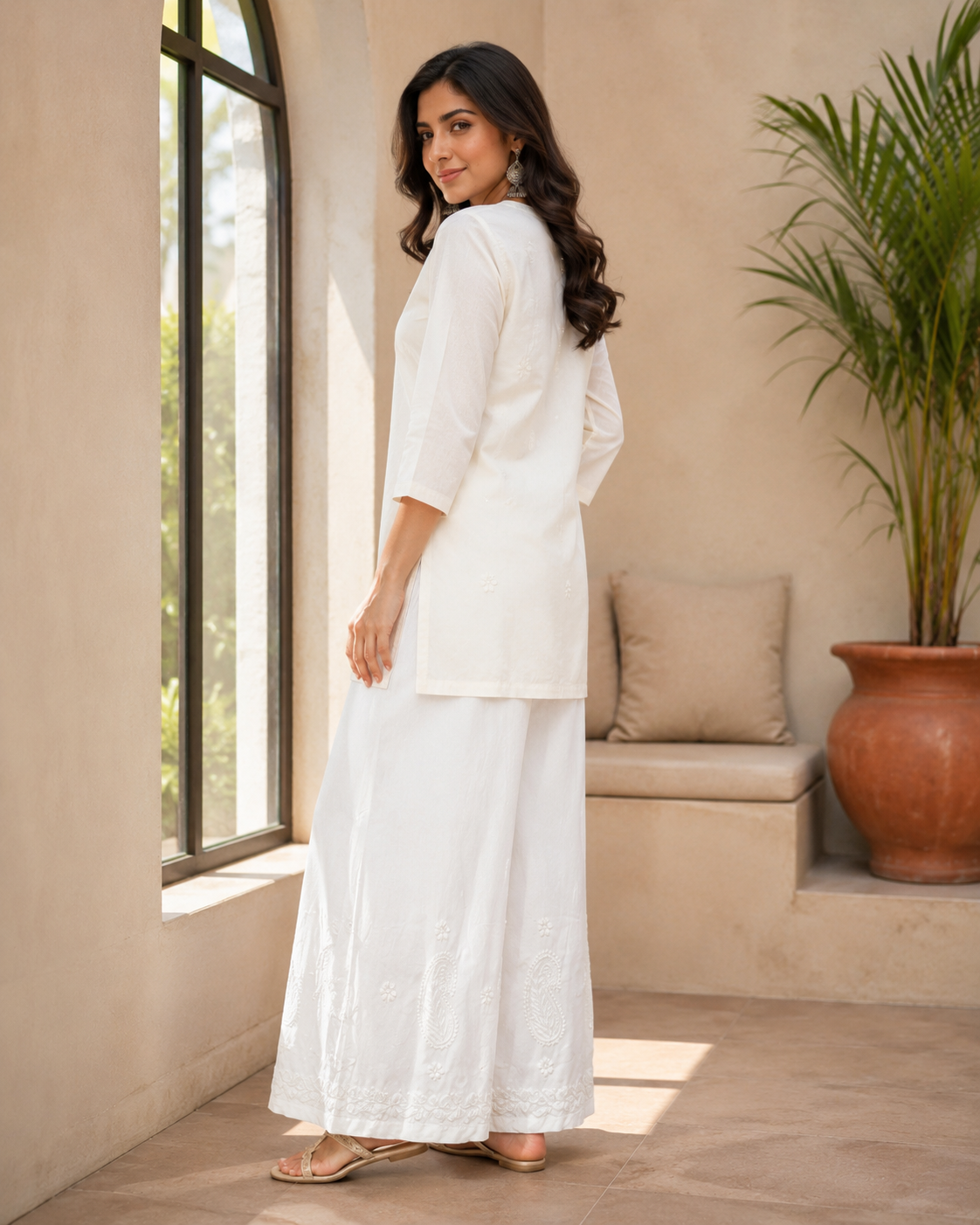 White Chikankari Palazzo