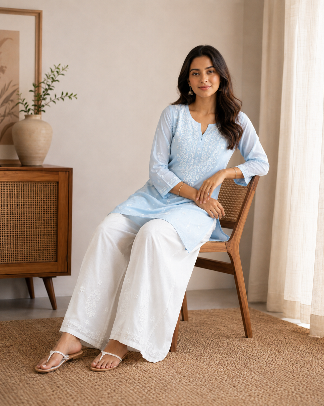 White Chikankari Palazzo