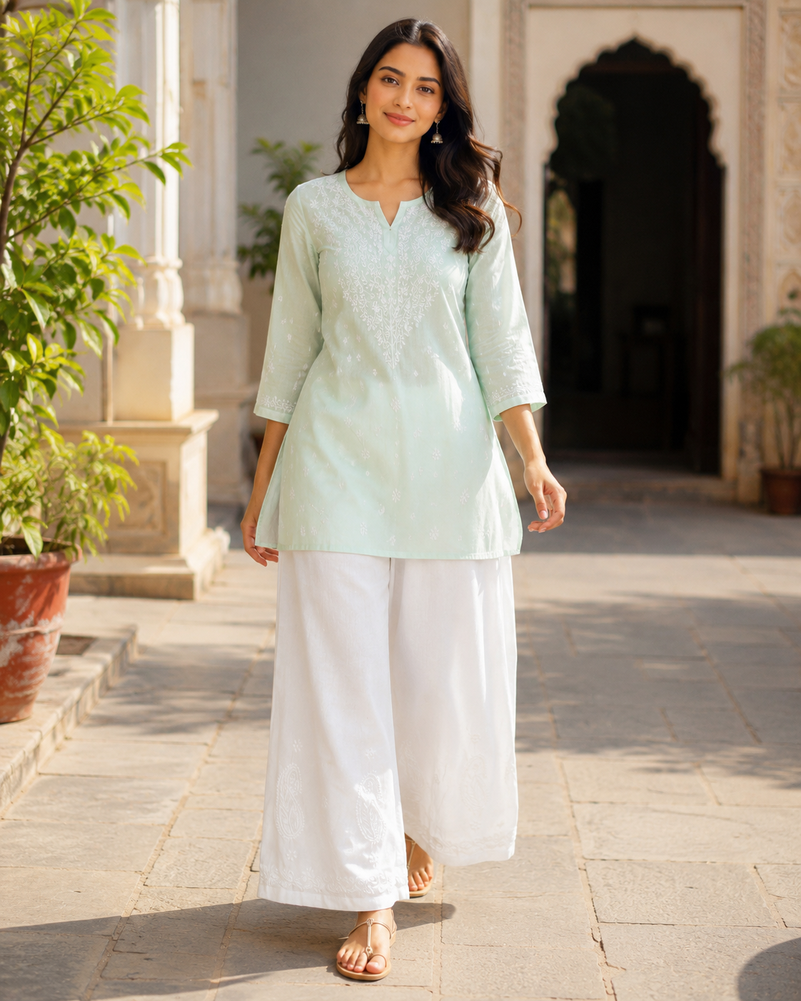 White Chikankari Palazzo