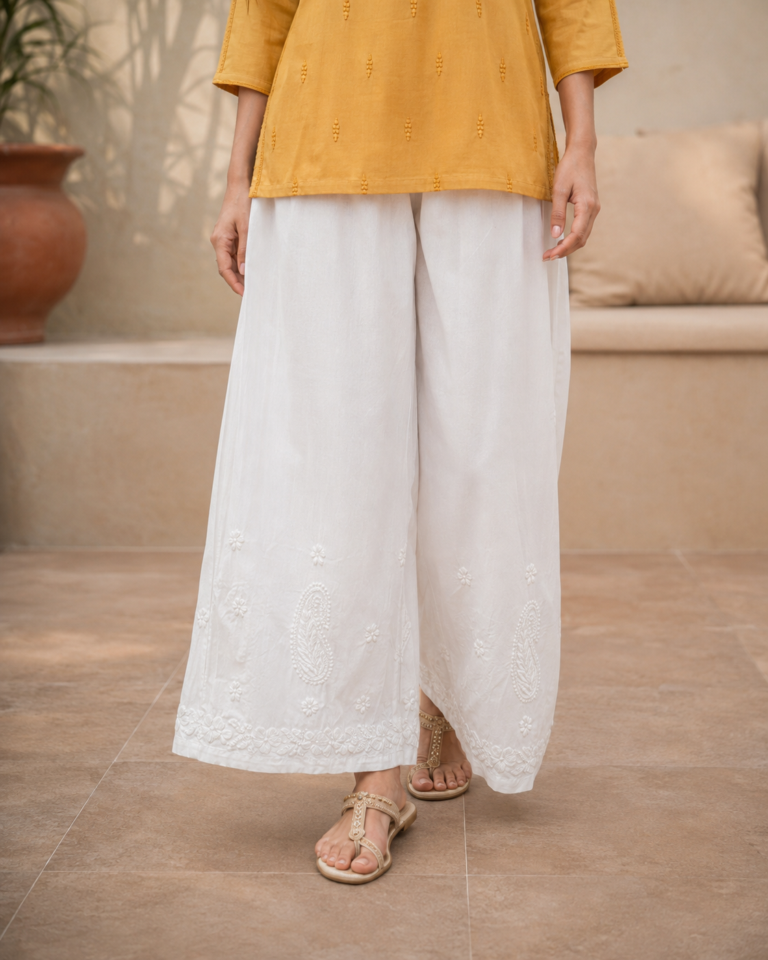 White Chikankari Palazzo