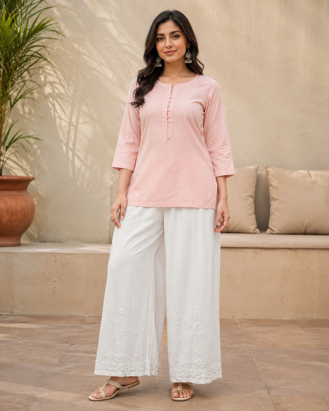 White Chikankari Palazzo