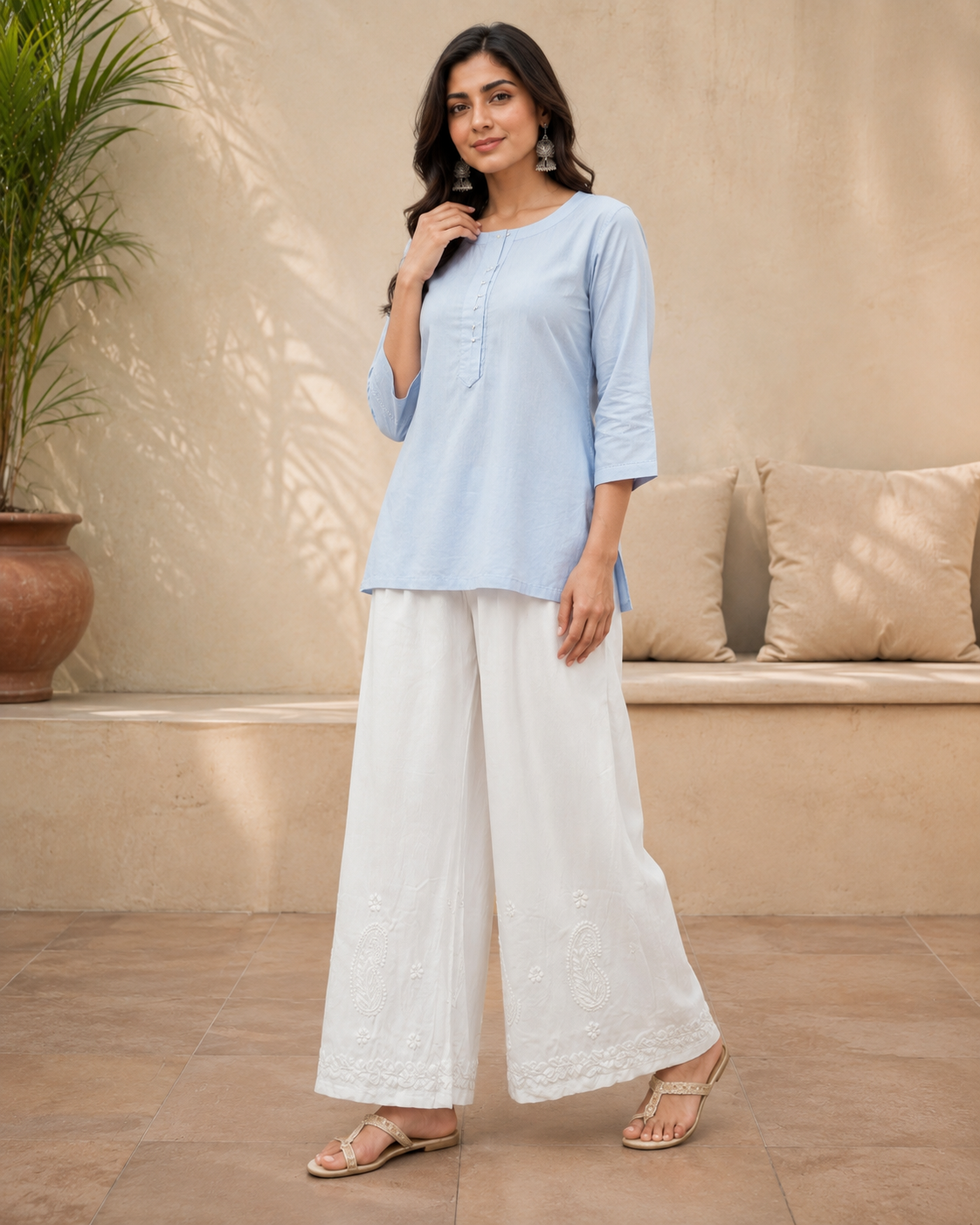 White Chikankari Palazzo