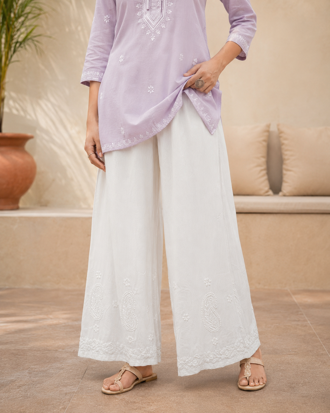 White Chikankari Palazzo