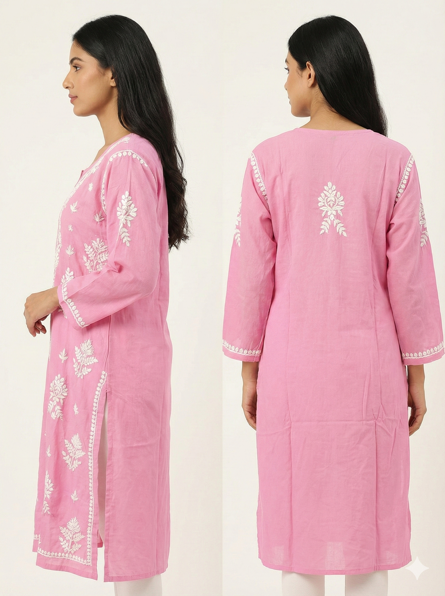 Pink Rayon Chikankari Kurti for Women – Hand Embroidered Lucknowi Kurti | LucknowBestChikankari