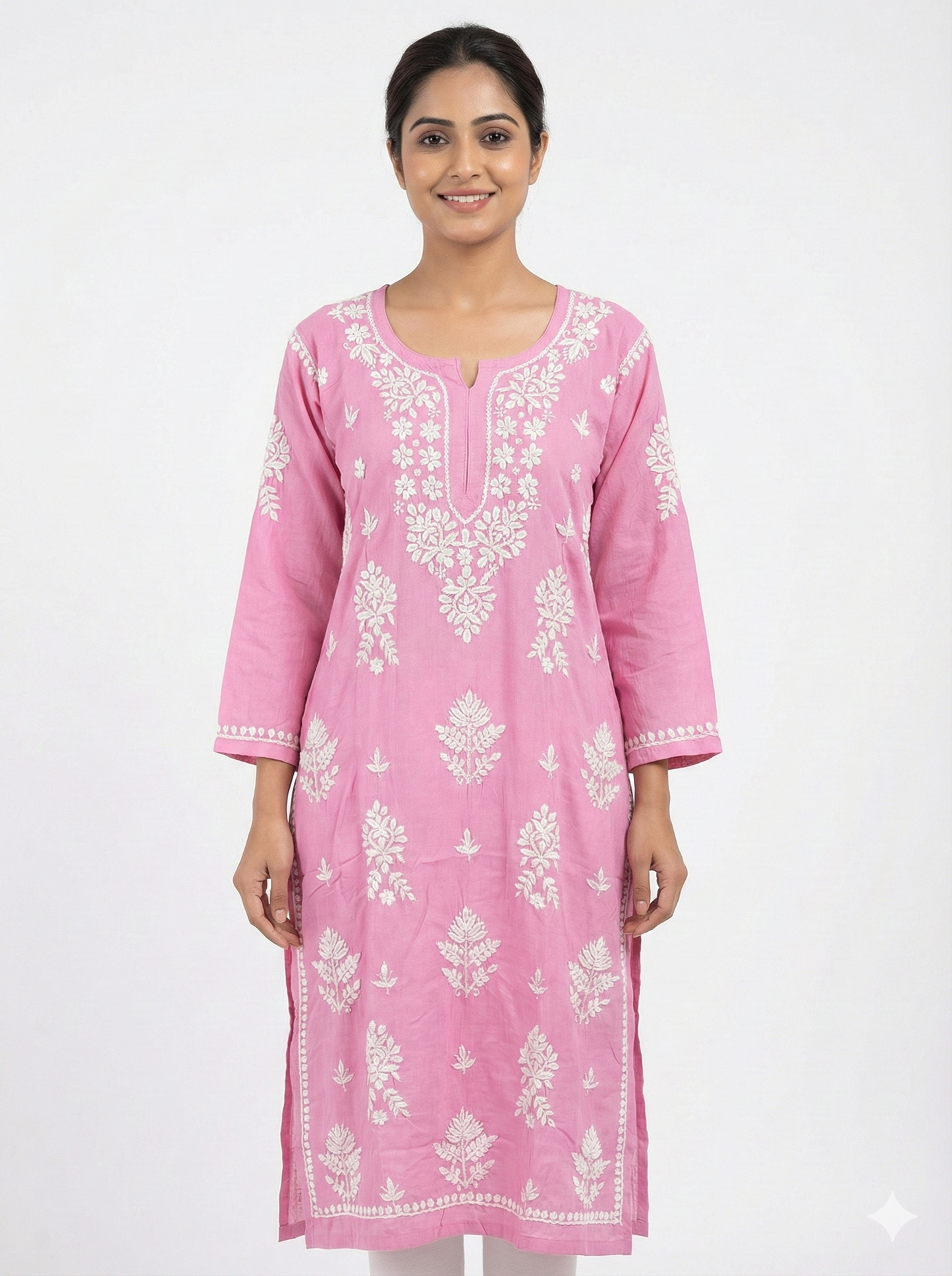 Pink Rayon Chikankari Kurti for Women – Hand Embroidered Lucknowi Kurti | LucknowBestChikankari