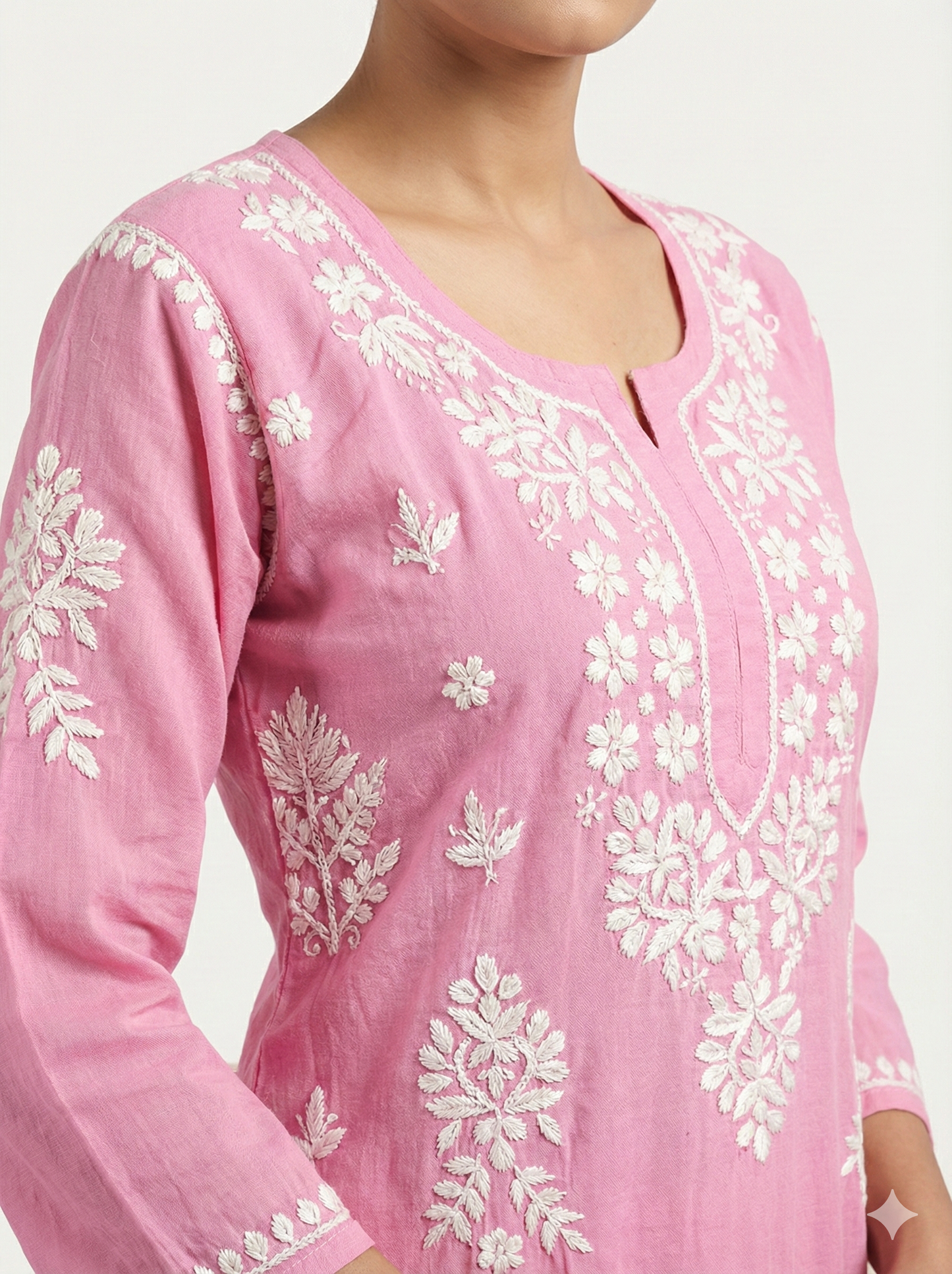 Pink Rayon Chikankari Kurti for Women – Hand Embroidered Lucknowi Kurti | LucknowBestChikankari