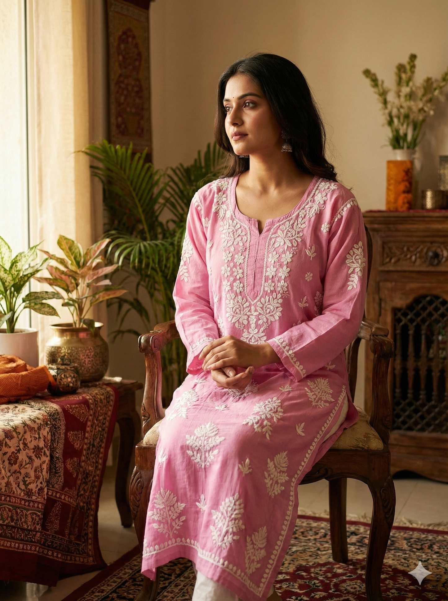 Pink Rayon Chikankari Kurti for Women – Hand Embroidered Lucknowi Kurti | LucknowBestChikankari
