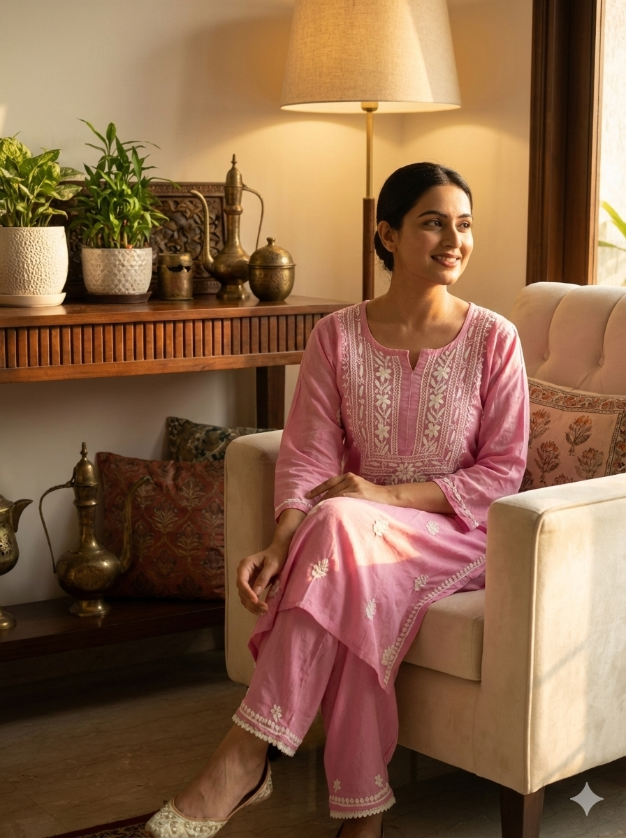 Lucknow Best Chikankari Pink Rayon Kurti | Authentic Hand-Embroidered Lucknowi Kurta for Women
