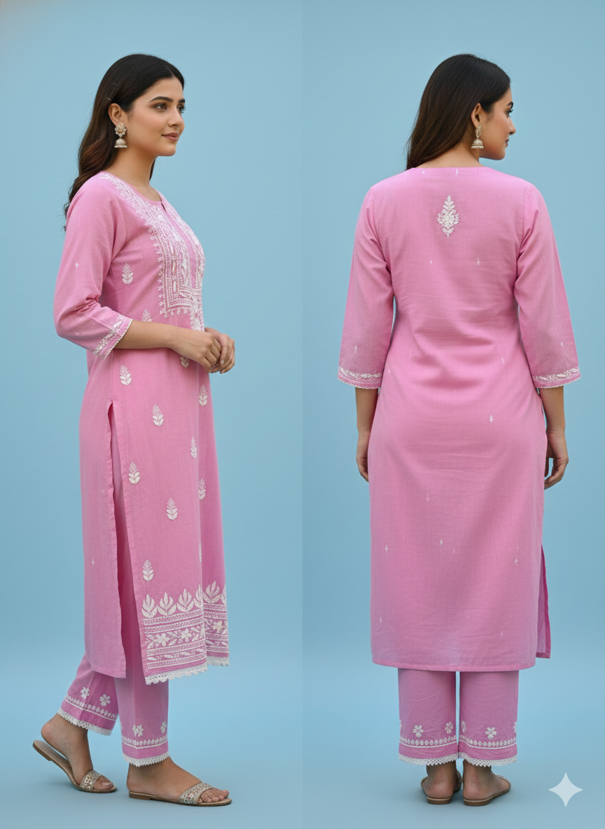 Lucknow Best Chikankari Pink Rayon Kurti | Authentic Hand-Embroidered Lucknowi Kurta for Women
