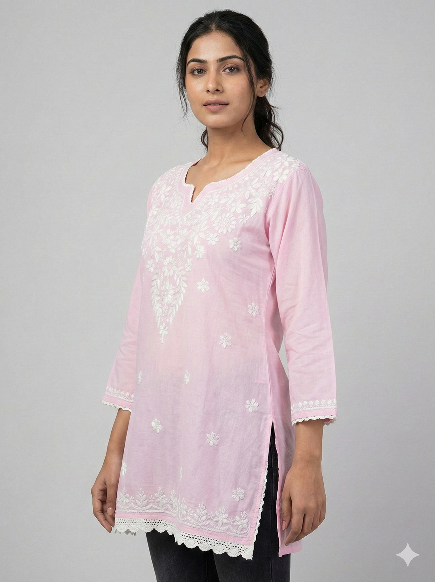 Baby Pink Modal Chikankari Short Kurti – Handcrafted Lucknowi Elegance