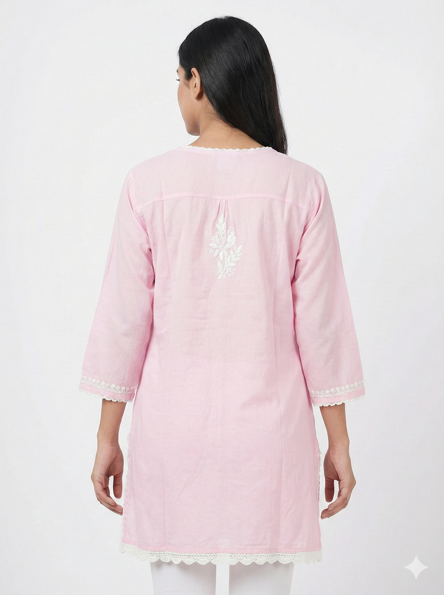 Baby Pink Modal Chikankari Short Kurti – Handcrafted Lucknowi Elegance