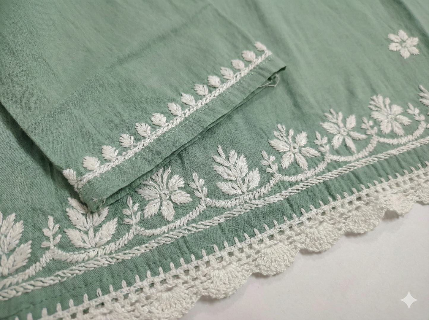 Pista Green Modal Chikankari Short Kurti – Handcrafted Lucknowi Elegance