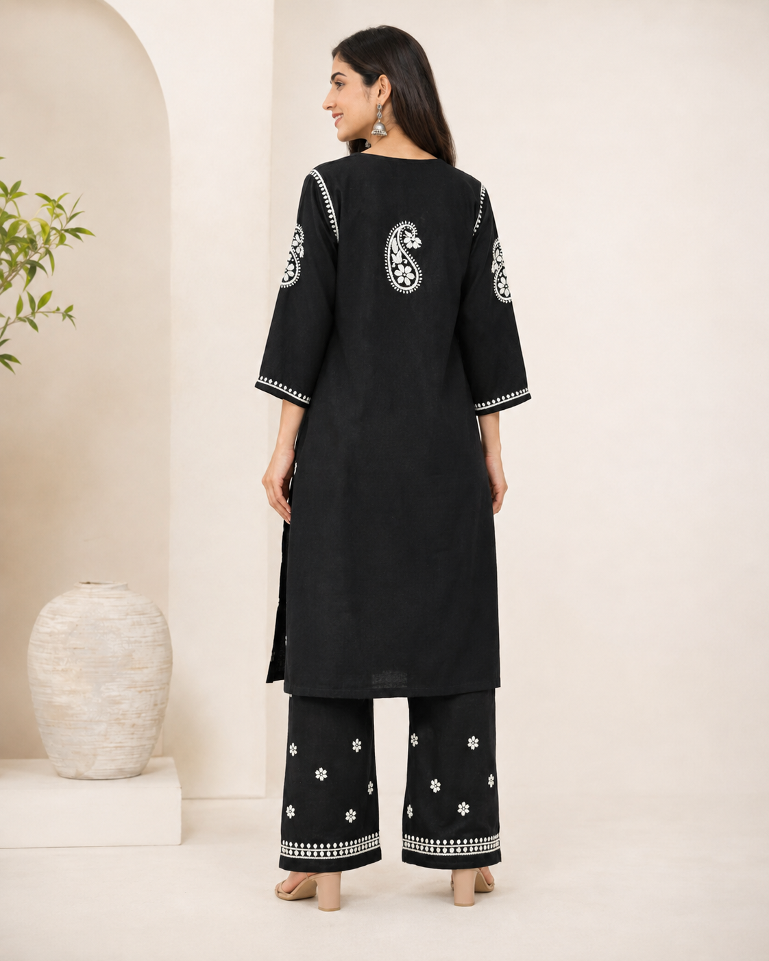 Premium Black Rayon 100% Hand Chikankari Kurta & Palazzo Suit Set