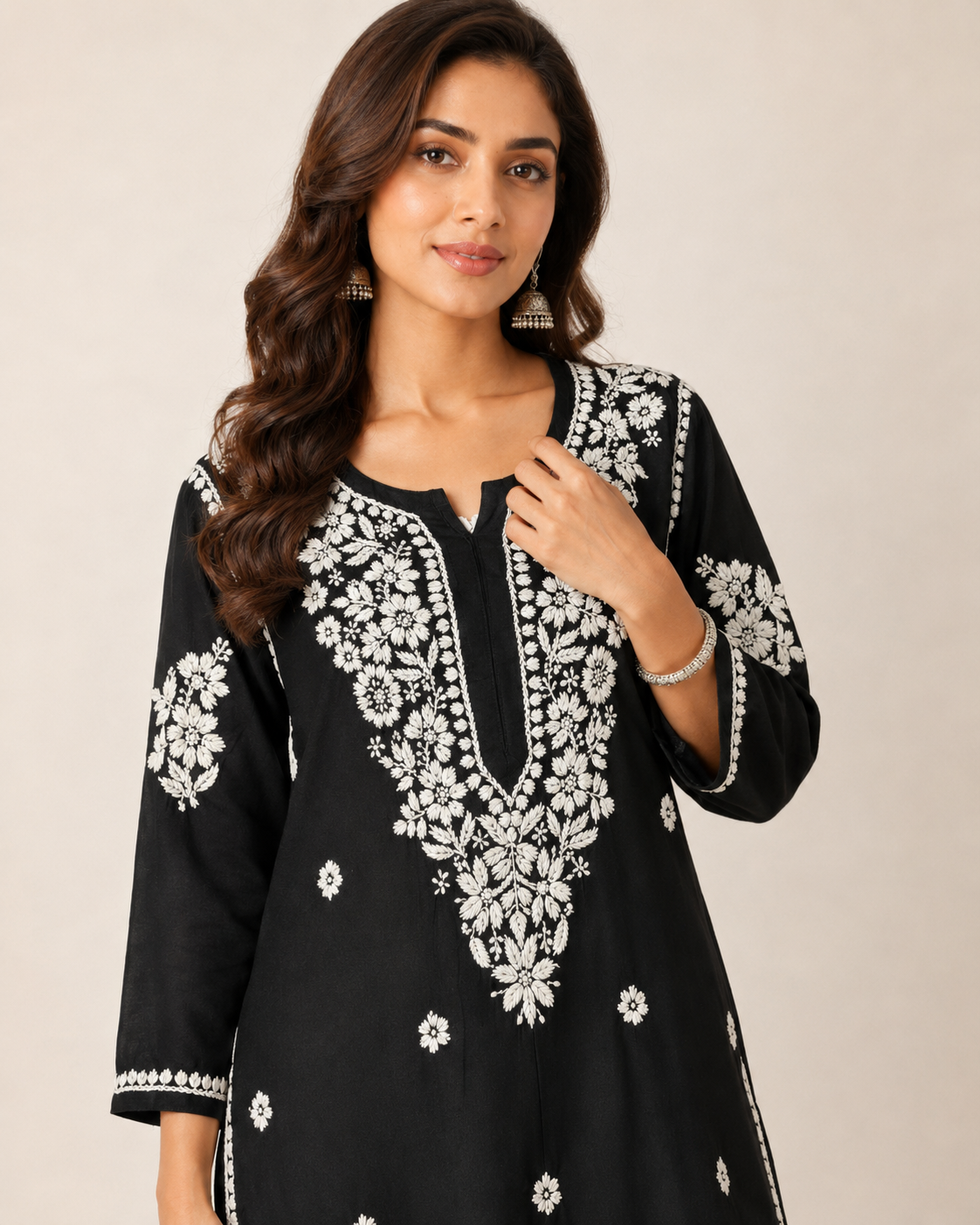 Premium Black Rayon Chikankari Kurta & Dhoti Salwar Co-ord Set