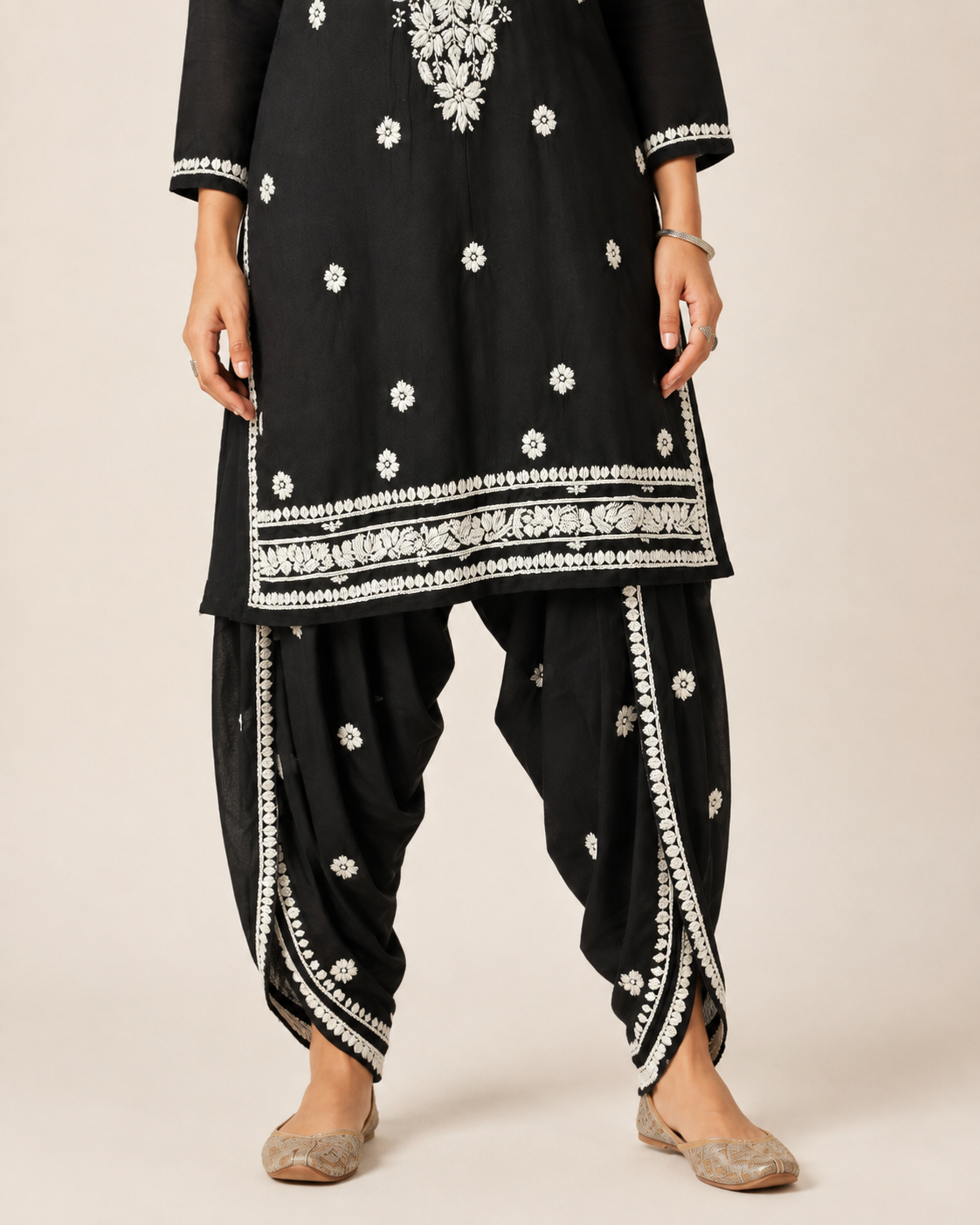 Premium Black Rayon Chikankari Kurta & Dhoti Salwar Co-ord Set