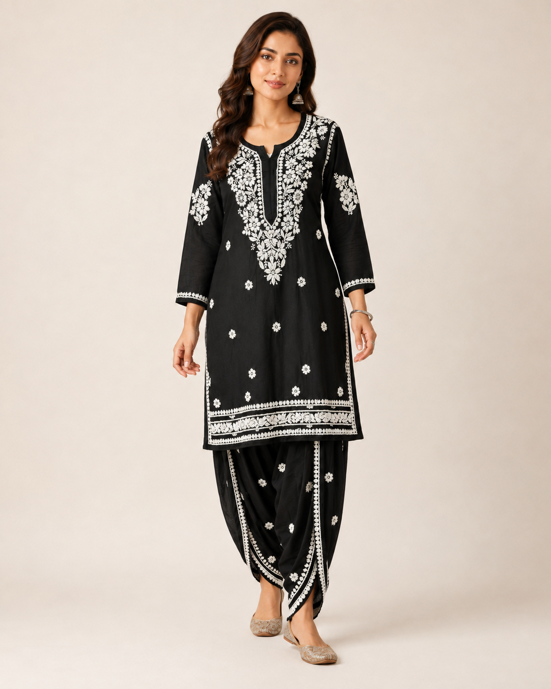Premium Black Rayon Chikankari Kurta & Dhoti Salwar Co-ord Set