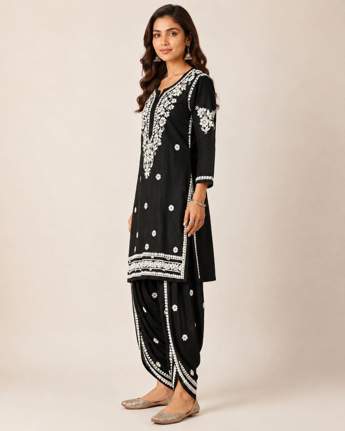 Premium Black Rayon Chikankari Kurta & Dhoti Salwar Co-ord Set