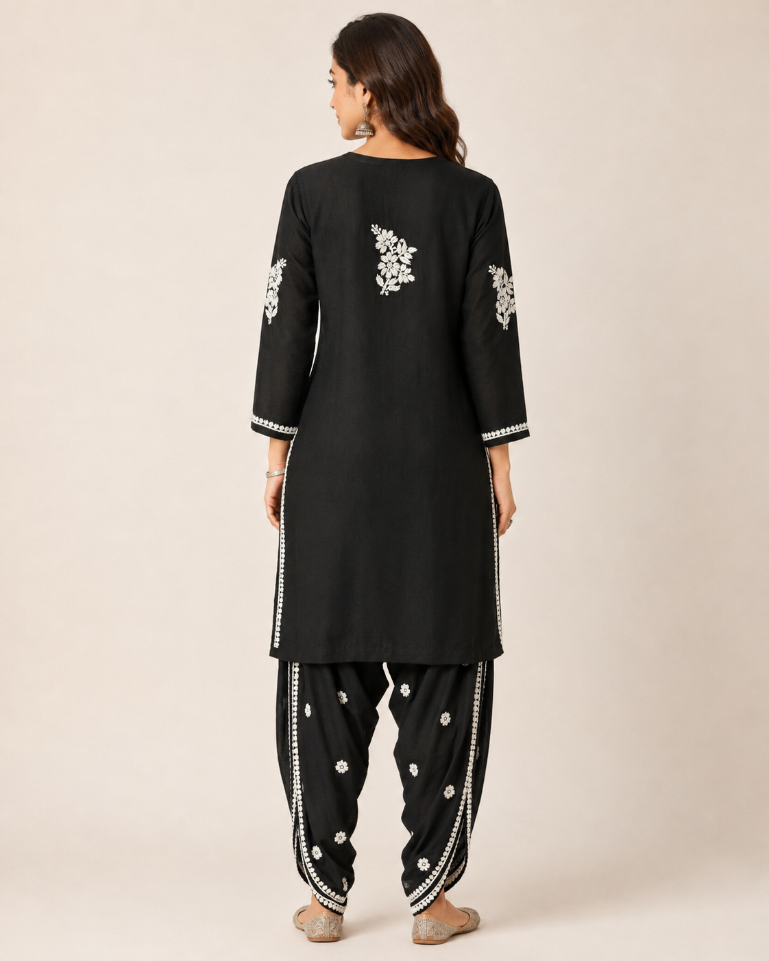 Premium Black Rayon Chikankari Kurta & Dhoti Salwar Co-ord Set