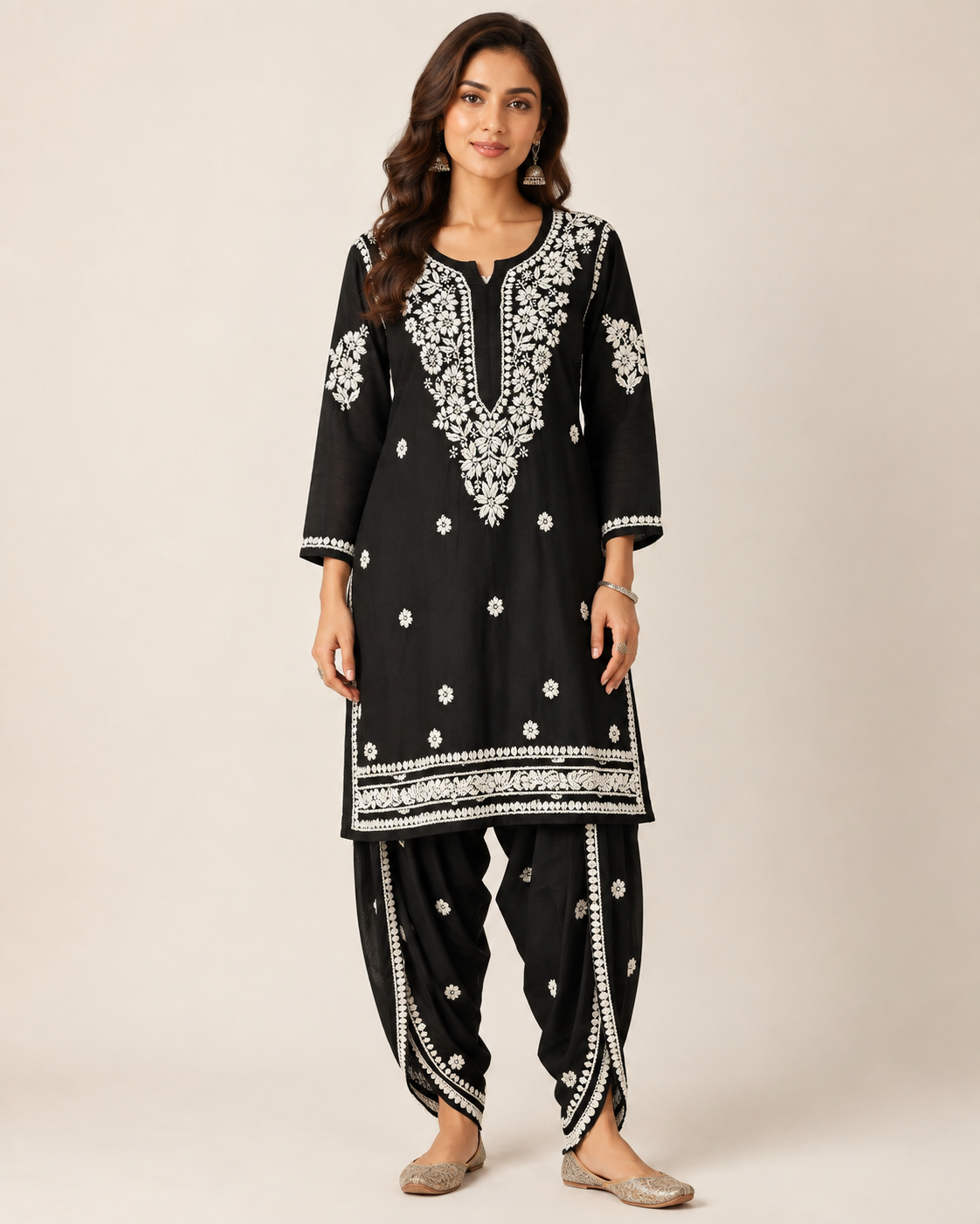 Premium Black Rayon Chikankari Kurta & Dhoti Salwar Co-ord Set