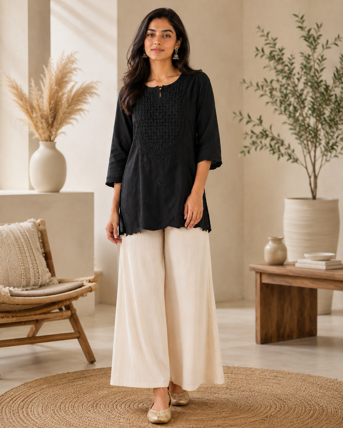 Premium Black Rayon Chikankari Short Kurti | 100% Handcrafted